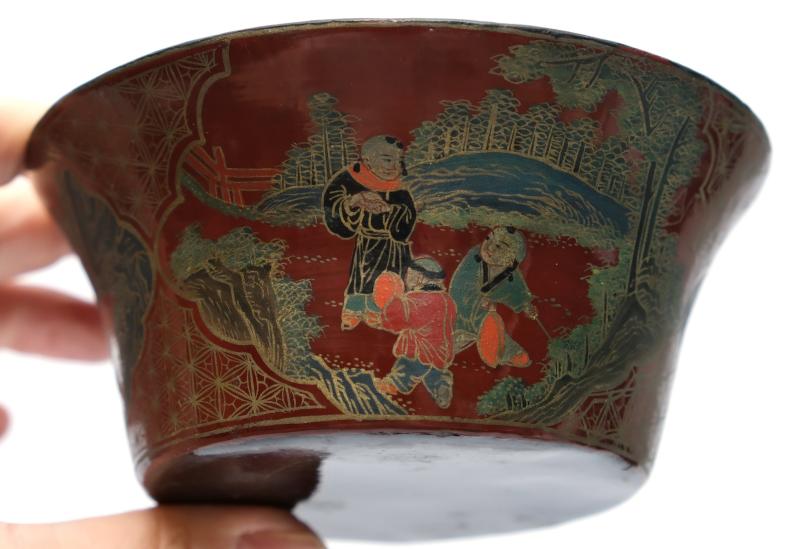 A Scholar's desk tray, three lacquerware bowls and a box with inlaid stone cover - 图11