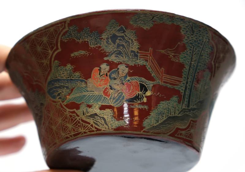 A Scholar's desk tray, three lacquerware bowls and a box with inlaid stone cover - 图12