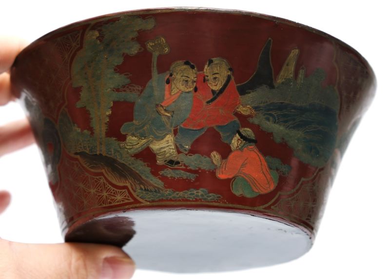 A Scholar's desk tray, three lacquerware bowls and a box with inlaid stone cover - 图13