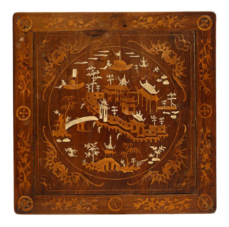 A pair of hardwood and bone inlaid square table stands - 图4