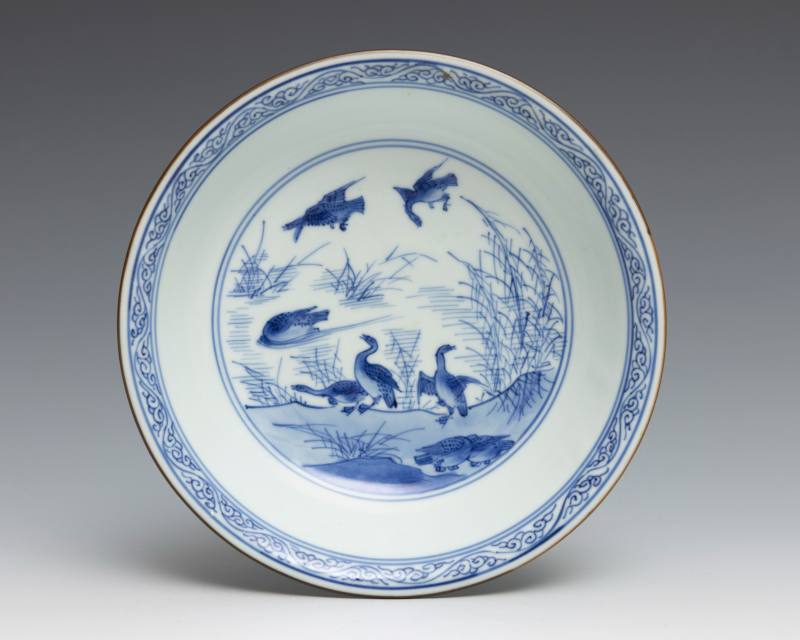 A pair of blue and white 'geese' deep dishes, Jiajing mark and of Shunzhi period (1644-1661) - 图6