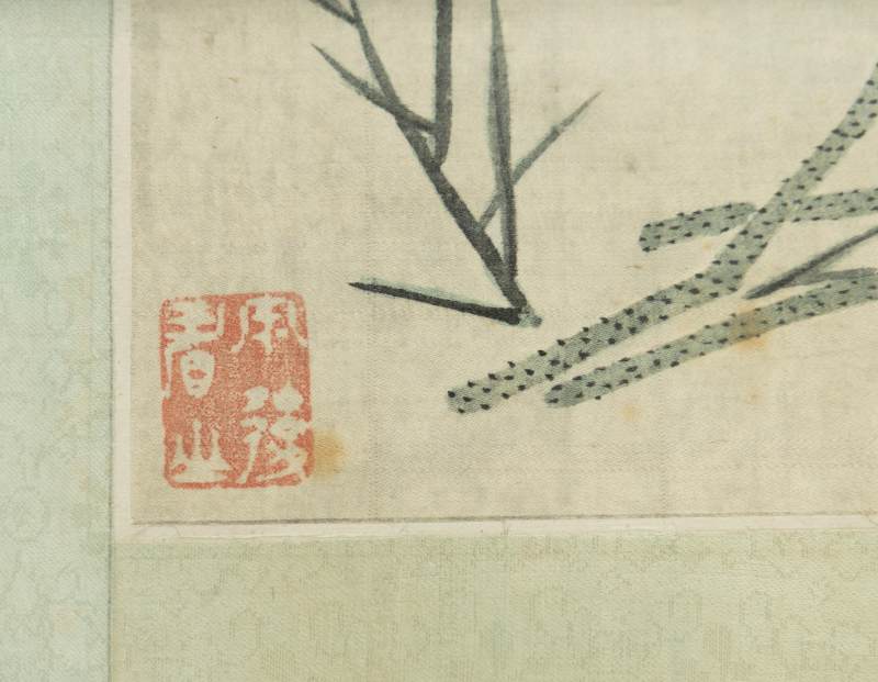 A horizontal floral painting in silk - lotus - 图4
