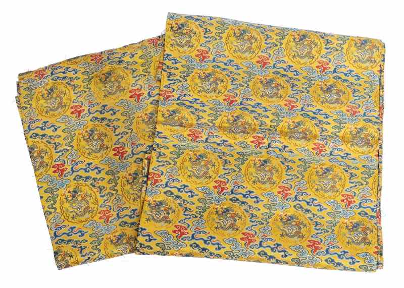 A pair of yellow-ground silk bolt yardages - 图1