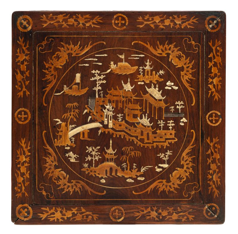 A pair of hardwood and bone inlaid square table stands - 图6