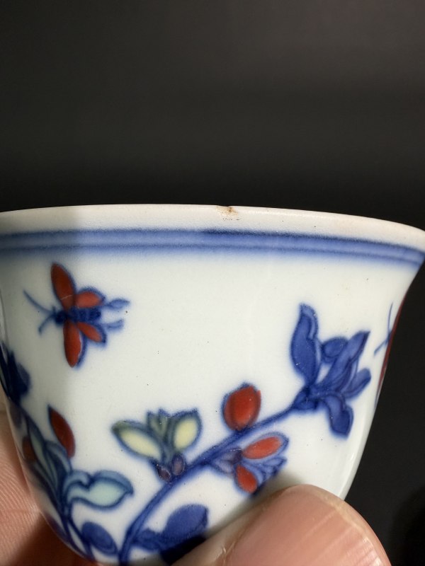 明末清初 斗彩“蝶恋花”纹仰钟式杯 - 图14