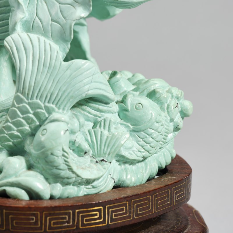 20世纪70年代 绿松石荷花鲤鱼摆件 - 图9