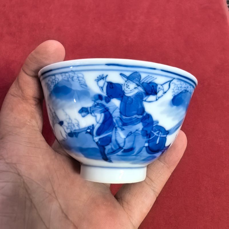 清晚期 青花狩猎图杯 - 图10