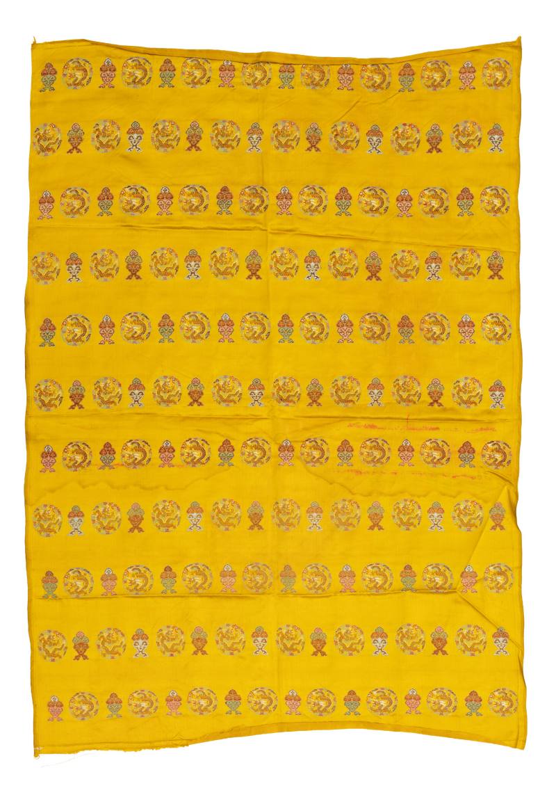 Six yellow-ground silk brocade panels - 图5
