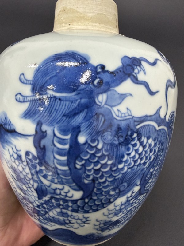 明末清初 青花麒麟芭蕉纹小罐 - 图9