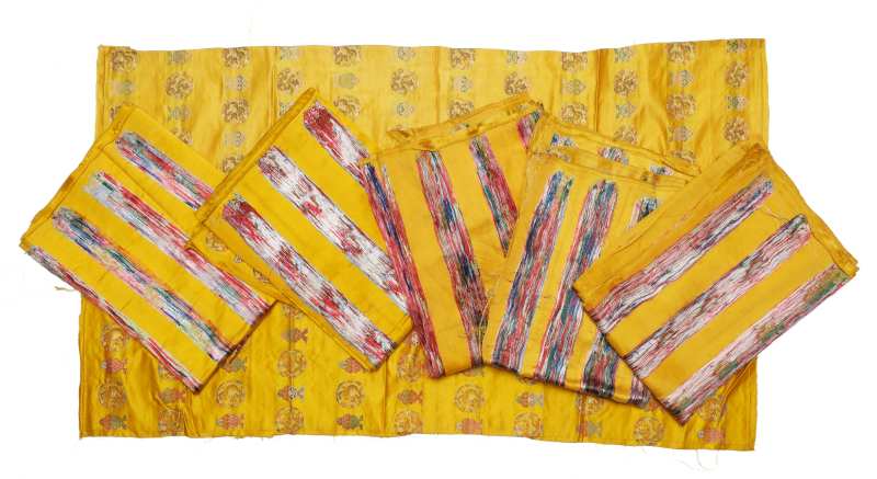 Six yellow-ground silk brocade panels - 图8
