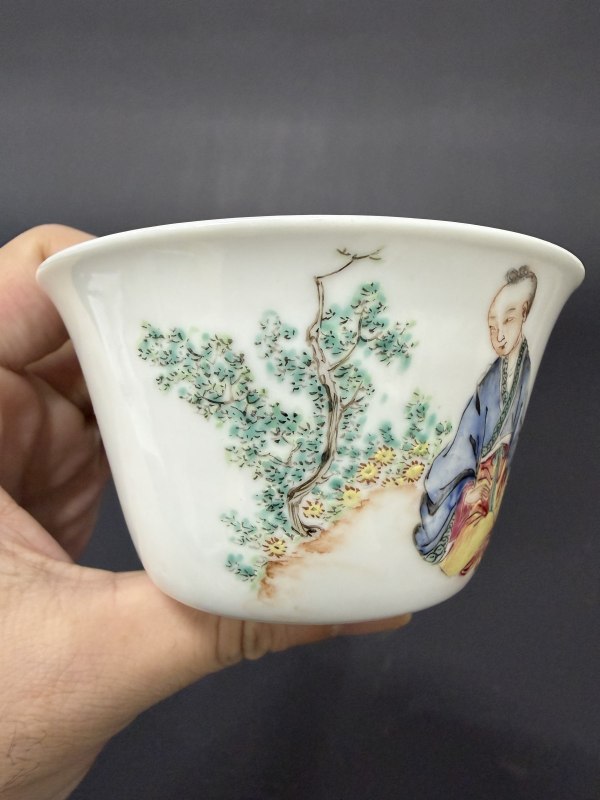 清中期 粉彩高士图马蹄杯 - 图9