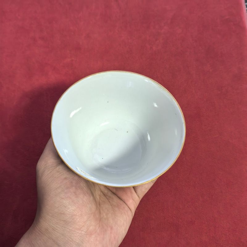 清晚期 粉彩松石绿地墨彩花卉纹杯 - 图7