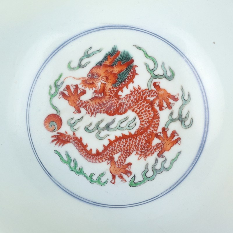 清乾隆 青花五彩龙凤纹碗 - 图4