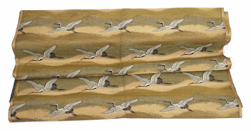 A silk yardage with crane bird decoration