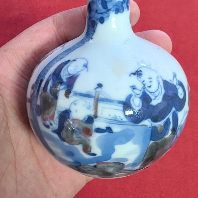 清晚期 青花釉里红婴戏图小天球瓶两只 - 图8