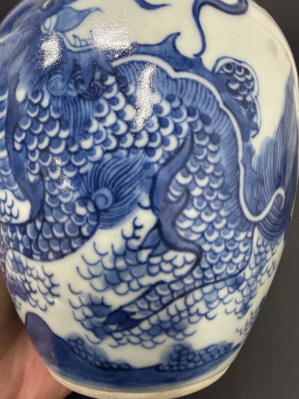 明末清初 青花麒麟芭蕉纹小罐 - 图12
