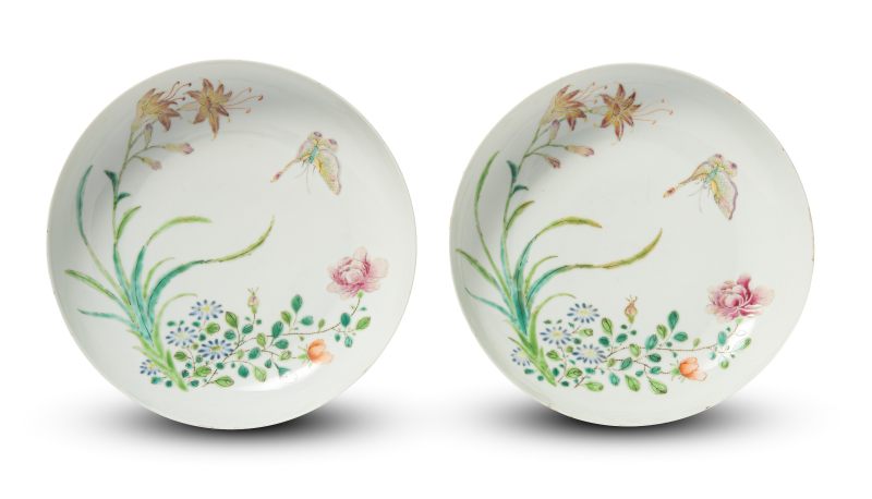 A pair of famille rose 'butterfly' dishes