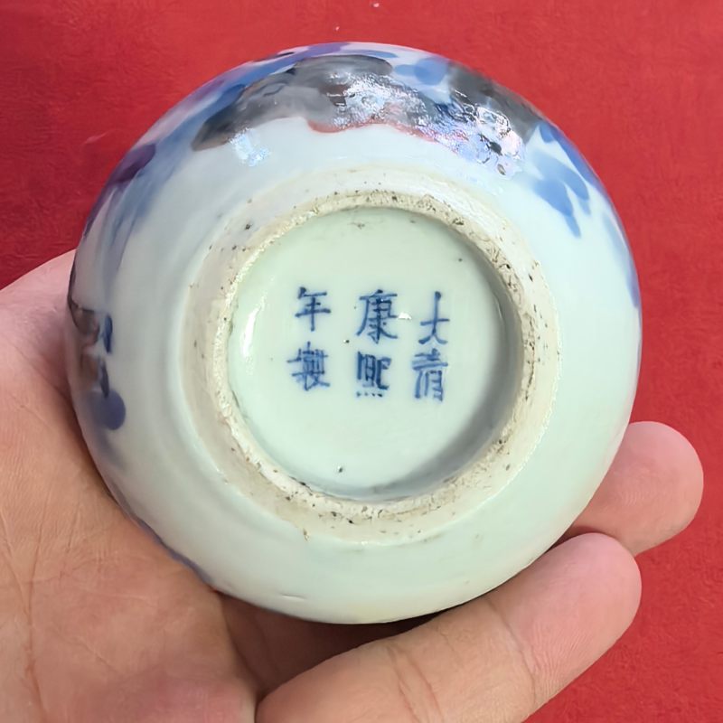 清晚期 青花釉里红婴戏图小天球瓶两只 - 图9