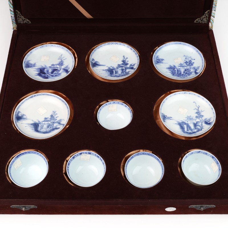 清乾隆 青花山水阁楼杯碟一组（五套） - 图3