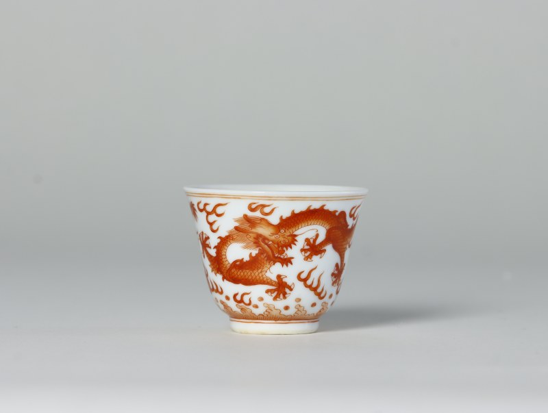 清光绪 矾红双龙赶珠纹杯 - 图3