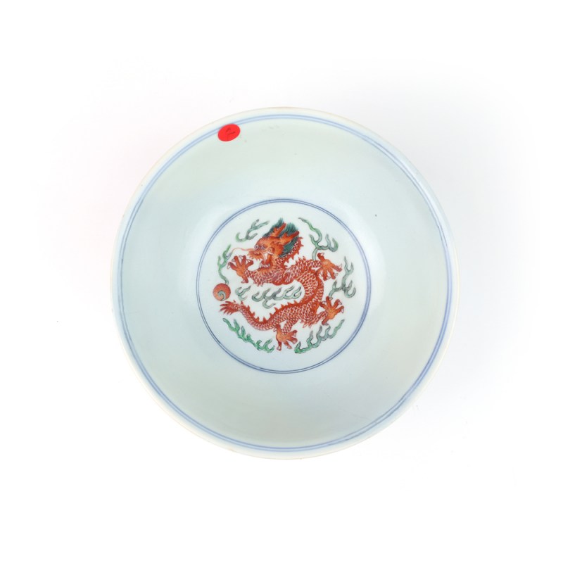 清乾隆 青花五彩龙凤纹碗 - 图7