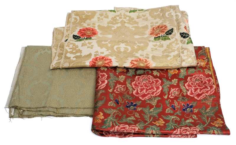 Three panels of silk fabric