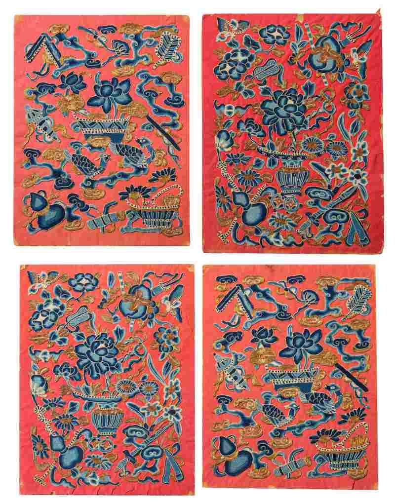 Four embroidered silk trim pieces