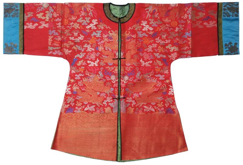 A red-ground silk brocade dragon robe, Mangao - 图4
