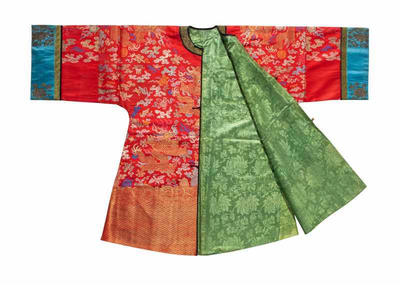 A red-ground silk brocade dragon robe, Mangao - 图3