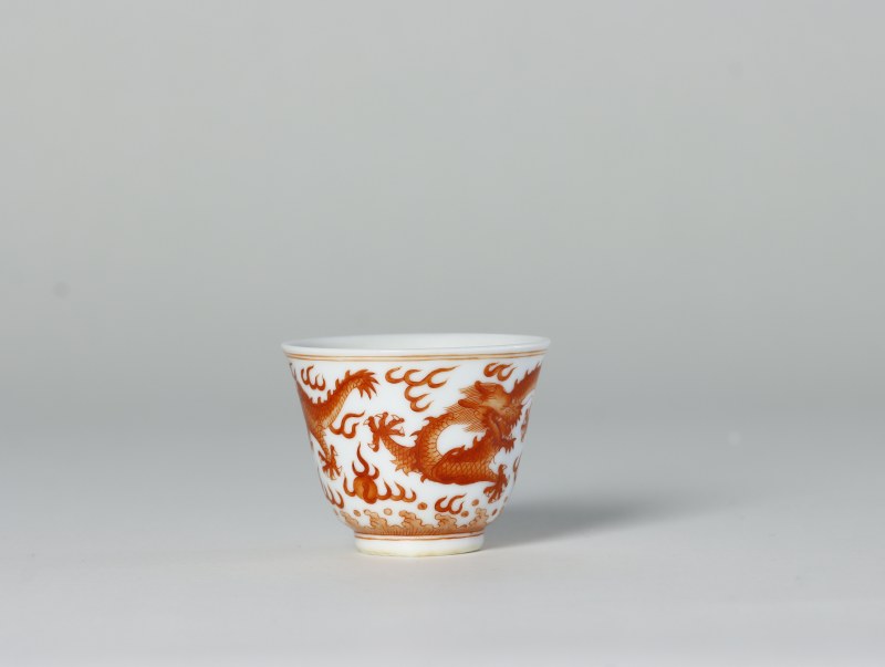 清光绪 矾红双龙赶珠纹杯 - 图4