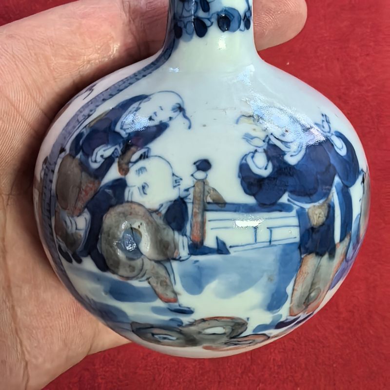 清晚期 青花釉里红婴戏图小天球瓶两只 - 图12