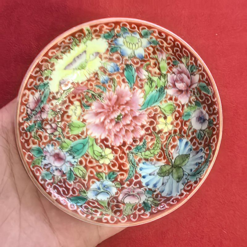 清晚期-民国 粉彩百花不落地盘 - 图4