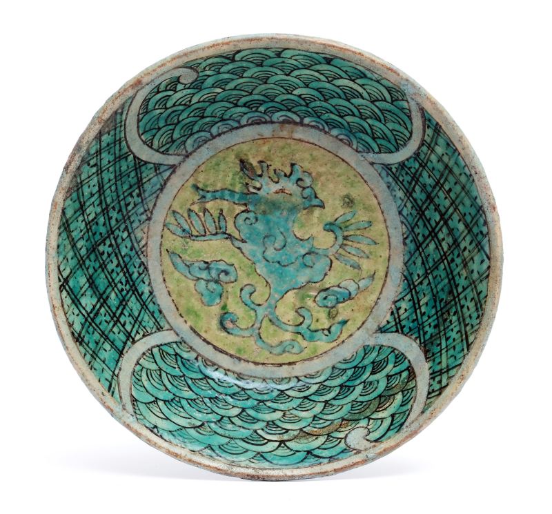 A Cizhou green, black and yellow-glazed phoenix bowl - 图1