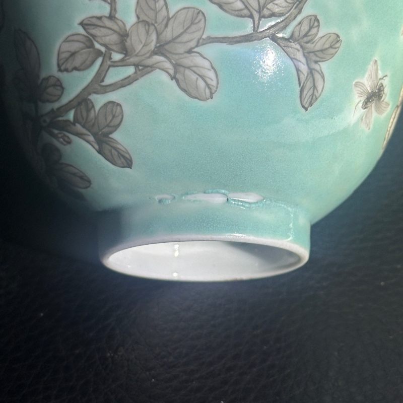 清晚期 粉彩松石绿地墨彩花卉纹杯 - 图14