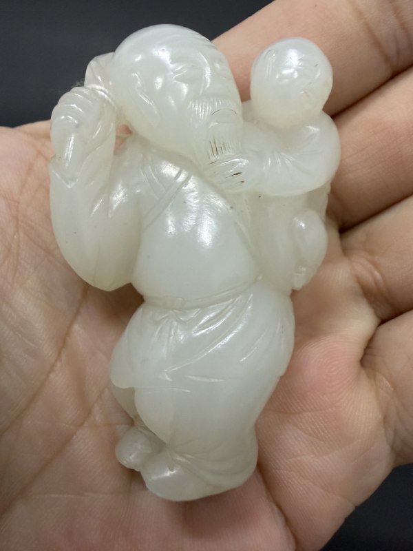 清 白玉老翁童子 - 图3
