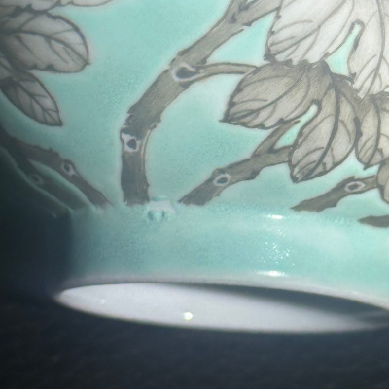 清晚期 粉彩松石绿地墨彩花卉纹杯 - 图15