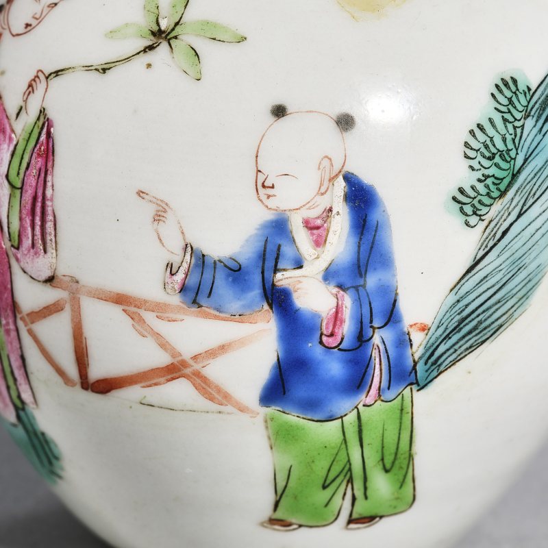 清 粉彩仙鹤杯、粉彩仕女小罐 - 图8