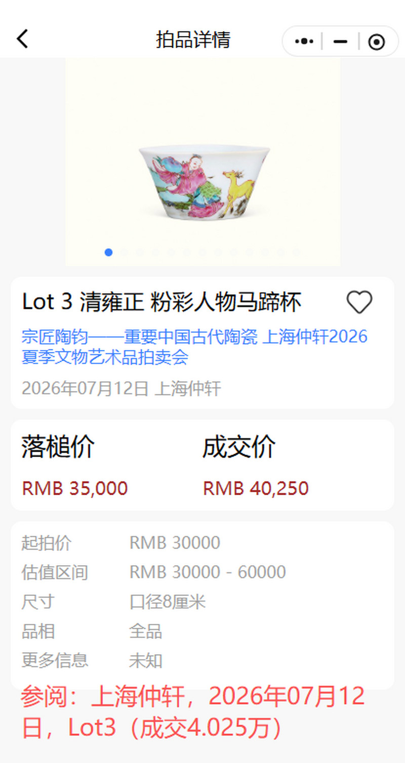 清中期 粉彩高士图马蹄杯 - 图17