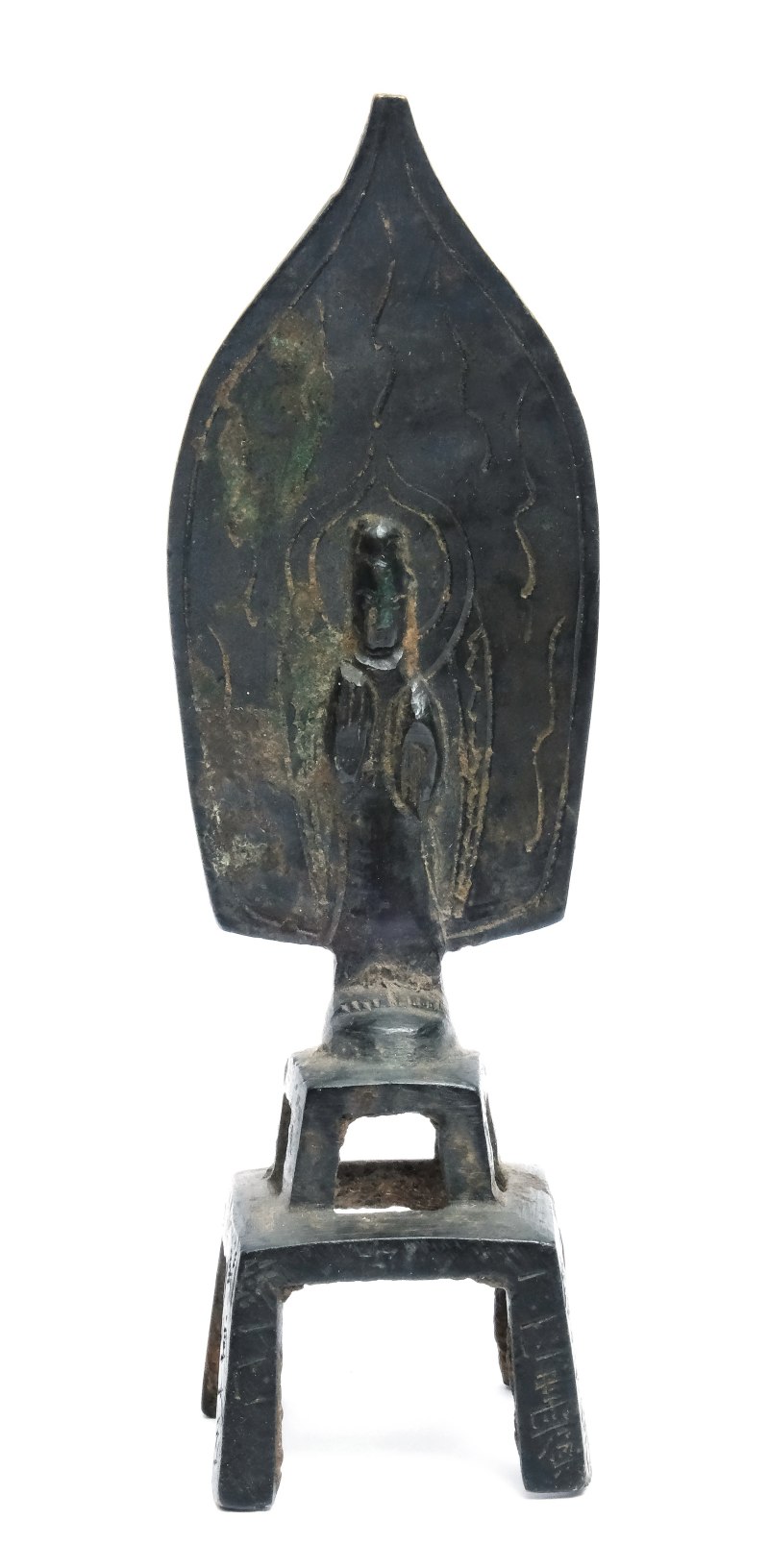 A small bronze inscribed figure of a standing Buddha