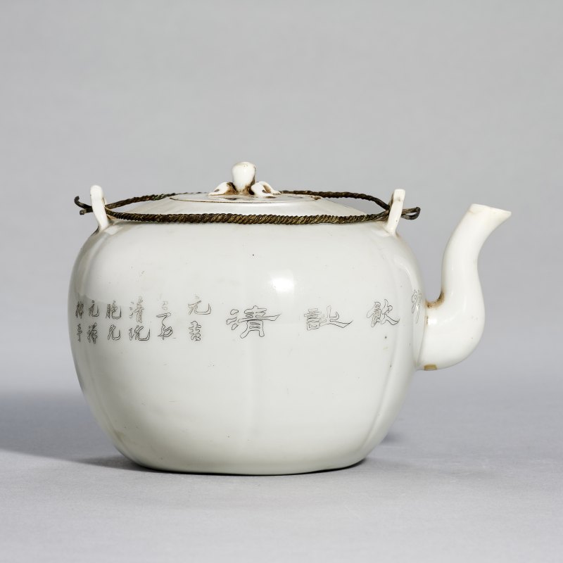 清 刻瓷茶壶茶杯一组三件 - 图3