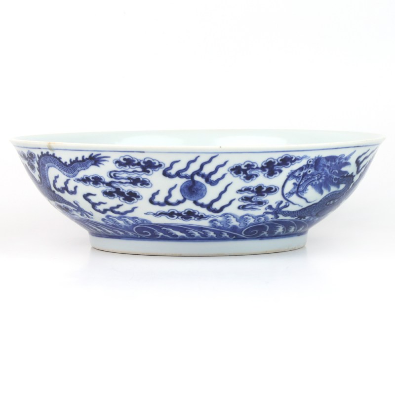 清光绪 青花海水龙纹大碗 - 图3