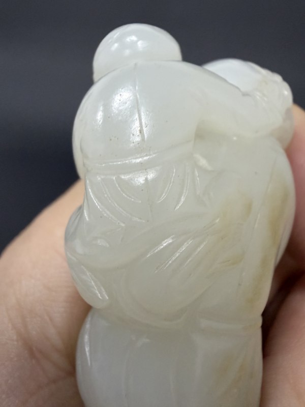 清 白玉老翁童子 - 图5