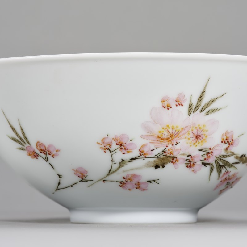 20世纪60年代 粉彩水点桃花纹碗一对 - 图8