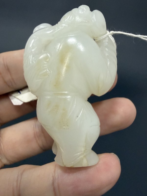 清 白玉老翁童子 - 图6