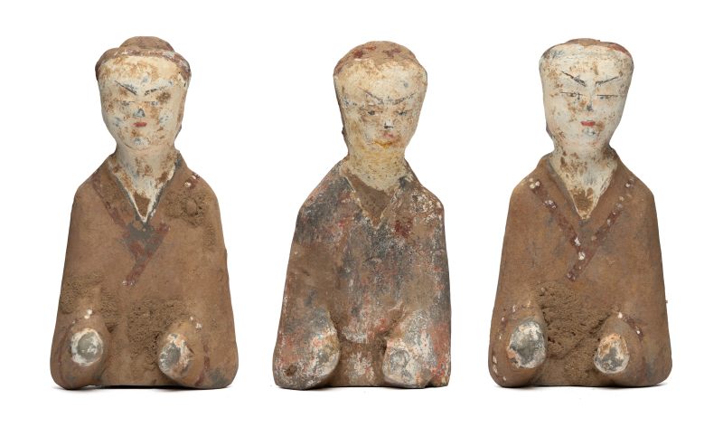 Three painted pottery tomb figures of court ladies
