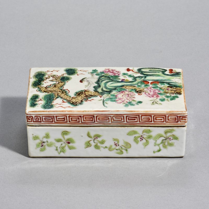 清光绪 粉彩花鸟文具盒一只 - 图2