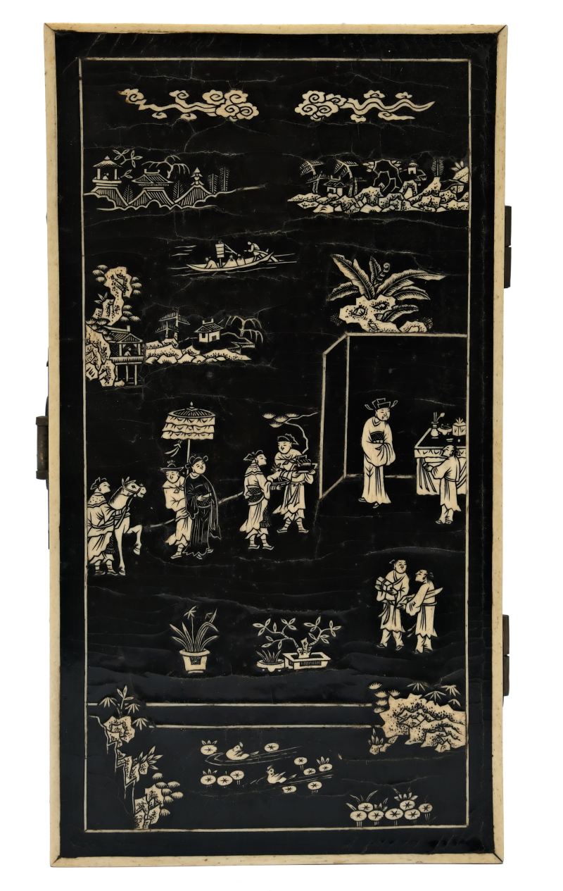 A bone-inset black lacquer rectangular document box and cover - 图3