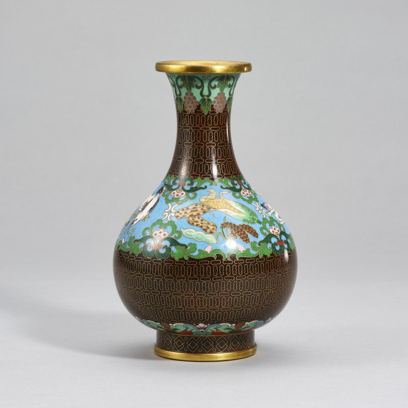 20世纪60年代 景泰蓝花鸟瓶 - 图2