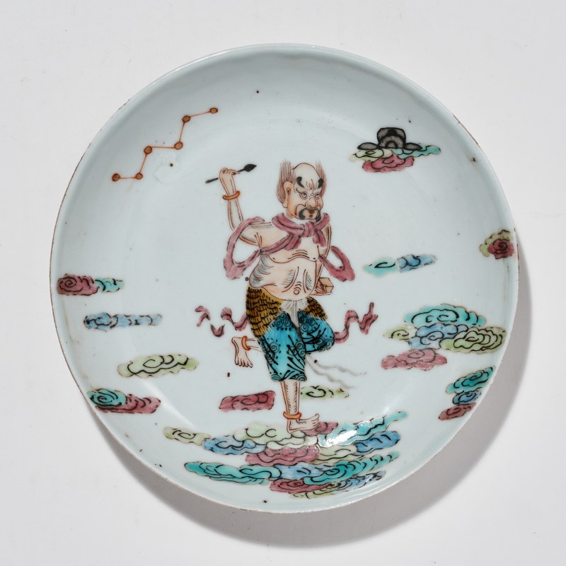 清同治 粉彩魁星点卯图盘 - 图1