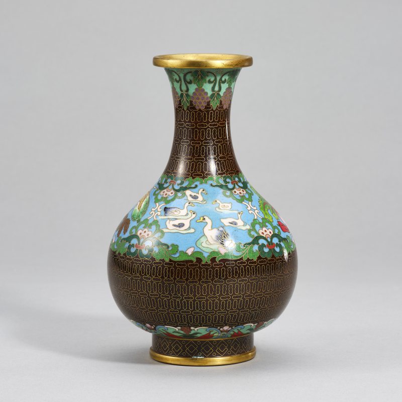20世纪60年代 景泰蓝花鸟瓶 - 图3